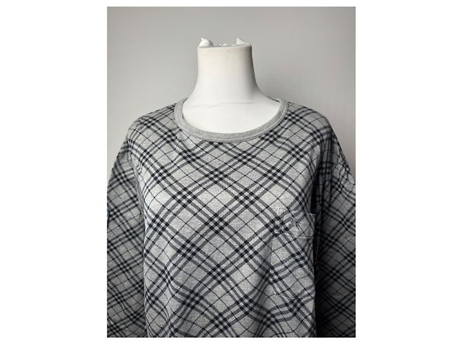 Vintage Burberry Karomuster Rundhals Pullover L Grau Schwarz - Ansicht 8