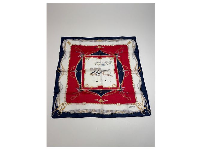 Céline Sciarpa Equestre Vintage Celine Blu Bianco Rosso Blu navy - vista 4