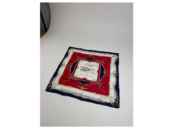 Céline Sciarpa Equestre Vintage Celine Blu Bianco Rosso Blu navy - vista 5