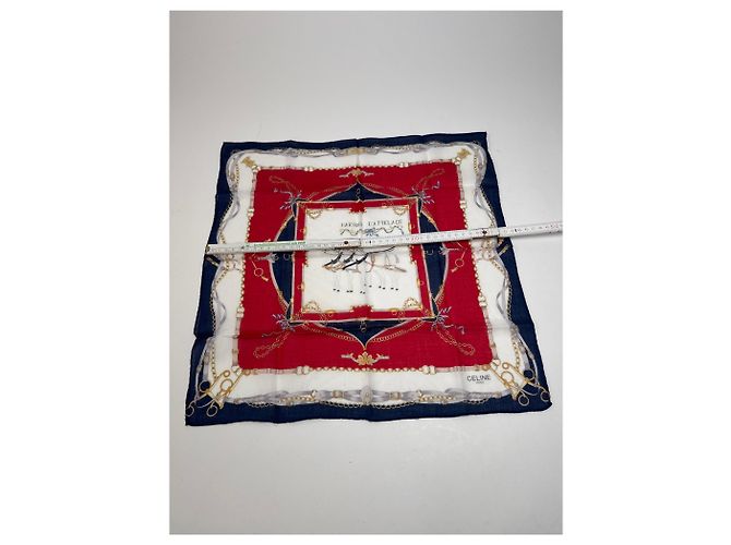 Céline Sciarpa Equestre Vintage Celine Blu Bianco Rosso Blu navy - vista 6