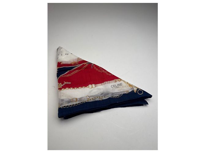 Céline Sciarpa Equestre Vintage Celine Blu Bianco Rosso Blu navy - vista 7