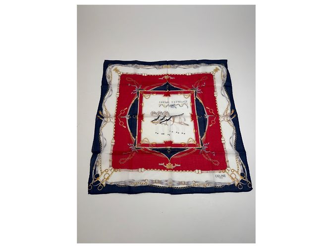 Céline Sciarpa Equestre Vintage Celine Blu Bianco Rosso Blu navy - vista 8