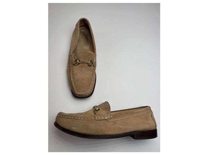 Mocassini in suede vintage Gucci beige marrone 37,5C - vista 11