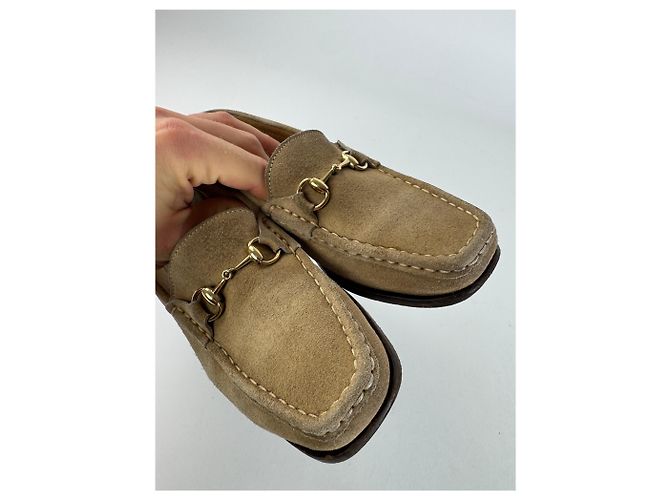 Mocassini in suede vintage Gucci beige marrone 37,5C - vista 9