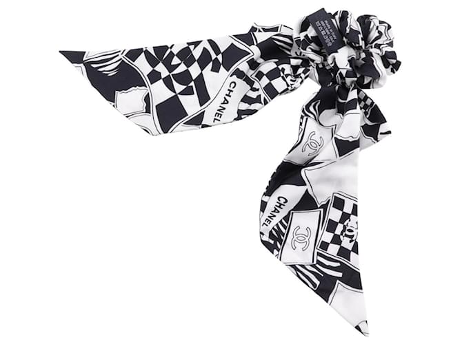 Scrunchie in seta nera/bianca CHANEL Nero Bianco - vista 2
