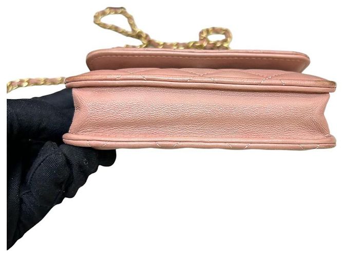 CHANEL Pre-Owned 2021 Mini Clutch de Cuir de Cordero Pearl Crush con Cadena Rosa - vista 6
