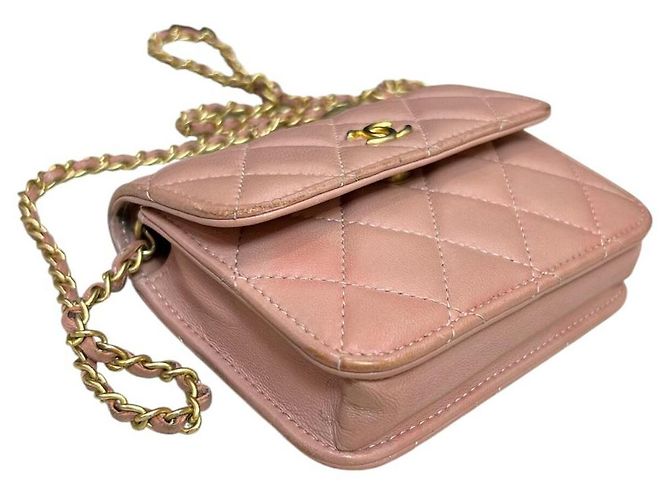 CHANEL Pre-Owned 2021 Mini Clutch de Cuir de Cordero Pearl Crush con Cadena Rosa - vista 7