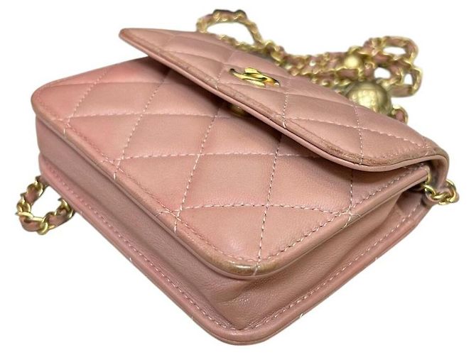 CHANEL Pre-Owned 2021 Mini Clutch de Cuir de Cordero Pearl Crush con Cadena Rosa - vista 8