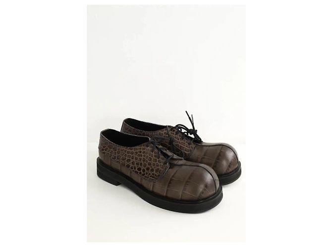 Autre Marque Sapatos derby de couro de crocodilo com atacadores Big foot cáqui Caqui - vista 3