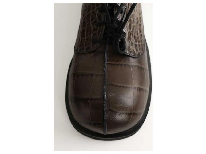 Autre Marque Sapatos derby de couro de crocodilo com atacadores Big foot cáqui Caqui - vista 4