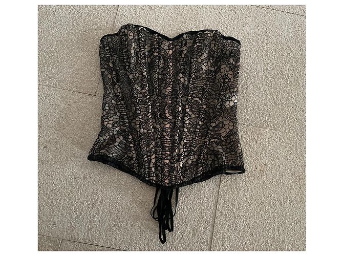Autre Marque Cadolle Paris - Top oder Korsett Maison Cadolle Paris - Schwarze Spitze und Puder T. S Beige - Ansicht 2
