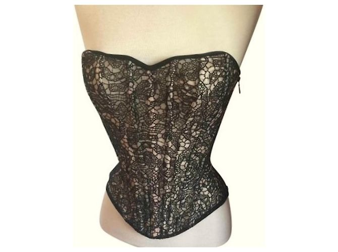 Autre Marque Cadolle Paris - Top oder Korsett Maison Cadolle Paris - Schwarze Spitze und Puder T. S Beige - Ansicht 3