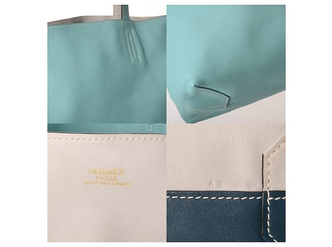 Hermès Borsa Tote Double Sens 45 in Blu Atoll e Grigio Perla - vista 11