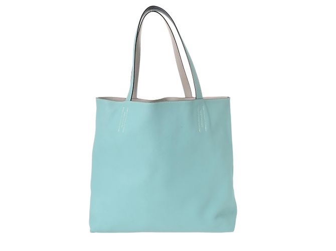 Hermès Borsa Tote Double Sens 45 in Blu Atoll e Grigio Perla - vista 4