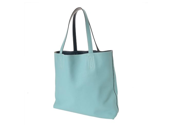 Hermès Borsa Tote Double Sens 45 in Blu Atoll e Grigio Perla - vista 5