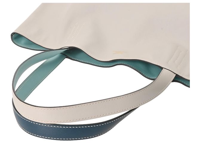 Hermès Borsa Tote Double Sens 45 in Blu Atoll e Grigio Perla - vista 6