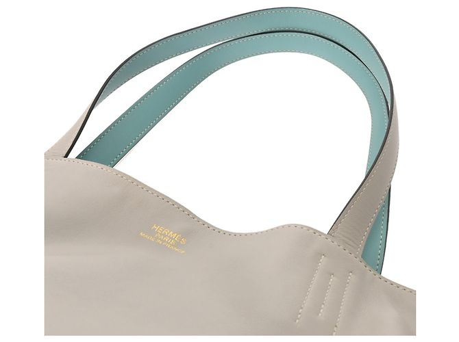 Hermès Borsa Tote Double Sens 45 in Blu Atoll e Grigio Perla - vista 7