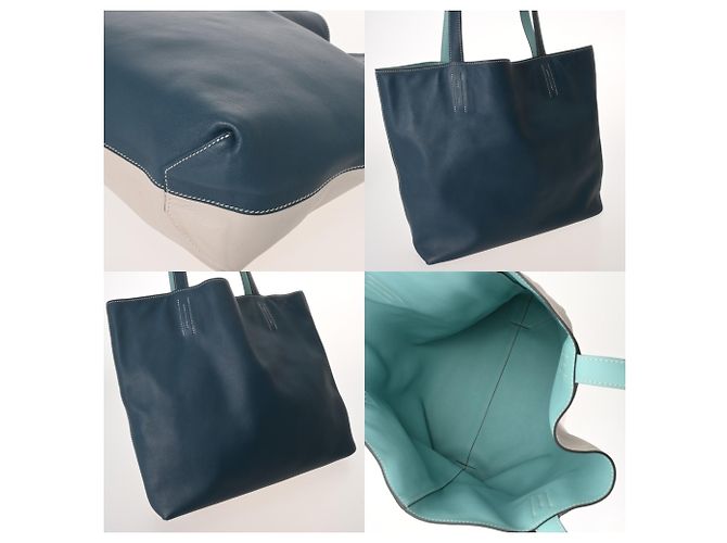 Hermès Borsa Tote Double Sens 45 in Blu Atoll e Grigio Perla - vista 9