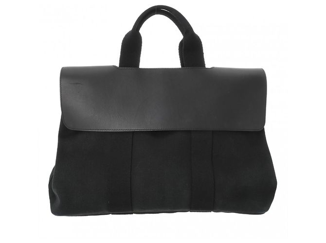 Hermès HERMES Valparaiso MM Borsa a mano in tela chevron nera Nero - vista 2
