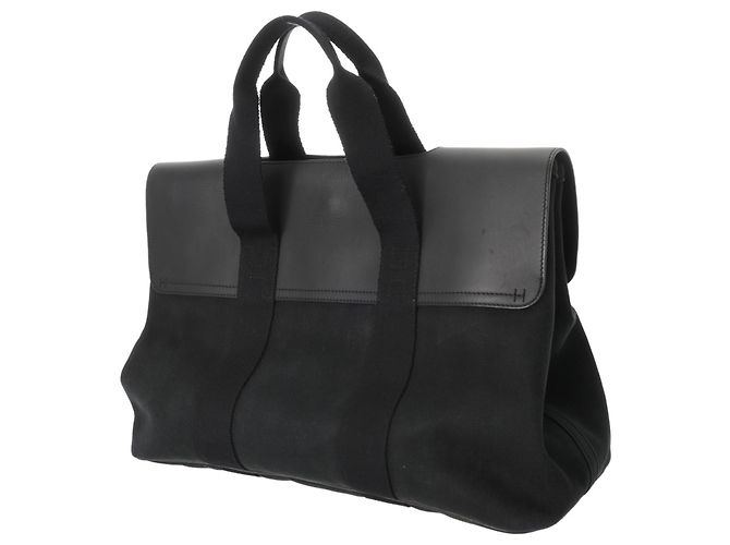 Hermès HERMES Valparaiso MM Borsa a mano in tela chevron nera Nero - vista 3