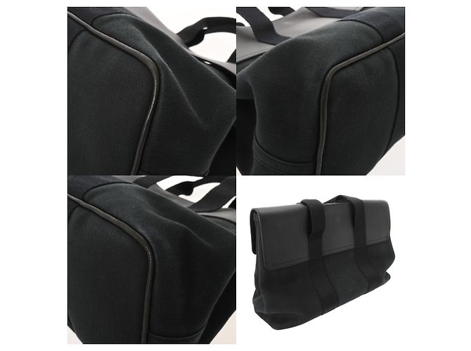 Hermès HERMES Valparaiso MM Borsa a mano in tela chevron nera Nero - vista 8