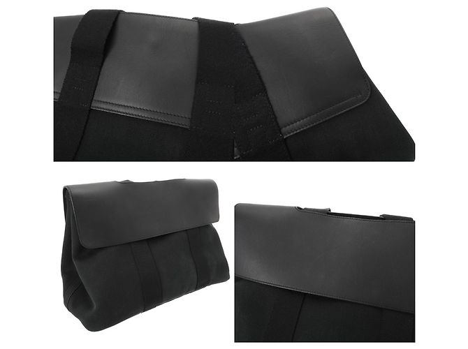 Hermès HERMES Valparaiso MM Borsa a mano in tela chevron nera Nero - vista 9