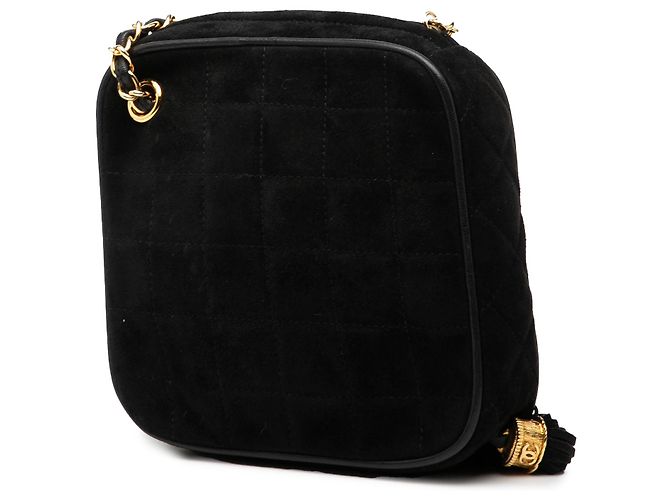 Borsa con frange in suede trapuntato nero CC di Chanel - vista 2