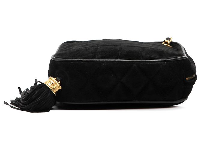 Borsa con frange in suede trapuntato nero CC di Chanel - vista 3