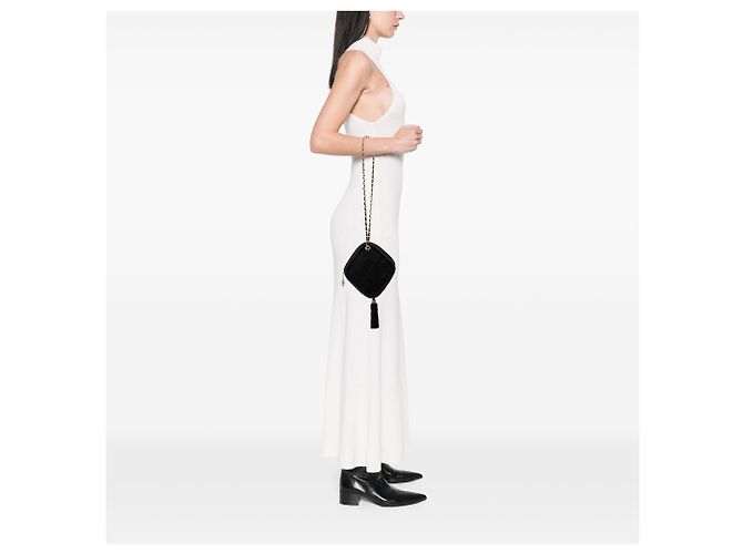 Borsa con frange in suede trapuntato nero CC di Chanel - vista 7