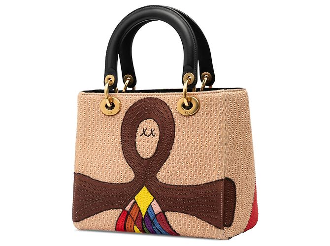 Dior Marrone Medio Tela Perlata e Ricamata Tarot Giudizio Lady Dior Beige - vista 2