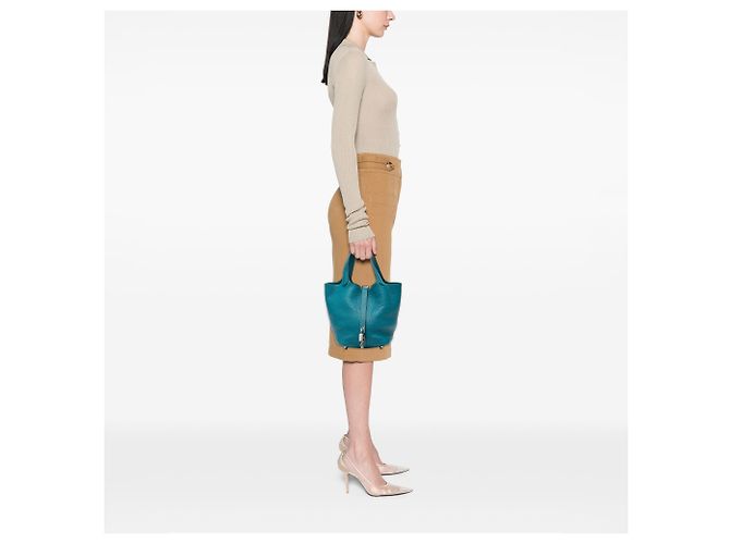 Hermès Picotin Lock 18 in Pelle Clemence Blu - vista 9
