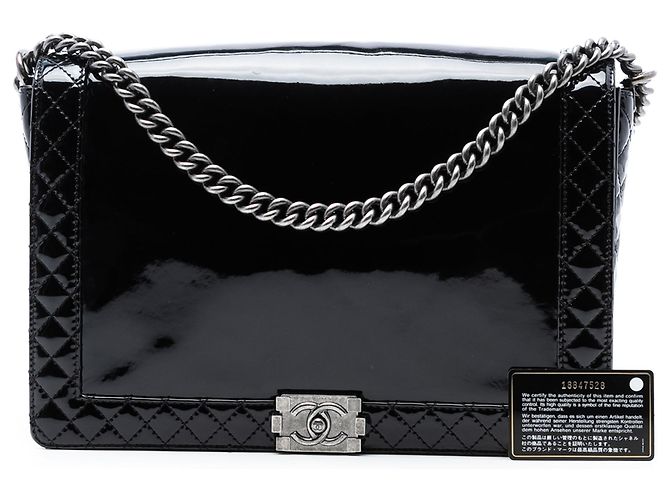 Chanel Nero Extra Large Patent Boy Reverso Flap - vista 8