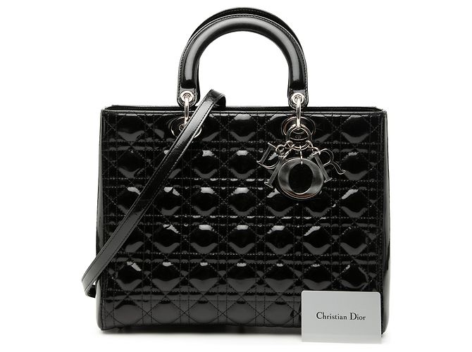 Dior Nero Grande Borsa in Pelle Laccata Cannage Lady Dior - vista 10