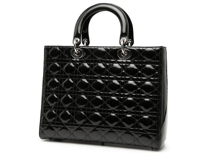 Dior Nero Grande Borsa in Pelle Laccata Cannage Lady Dior - vista 2