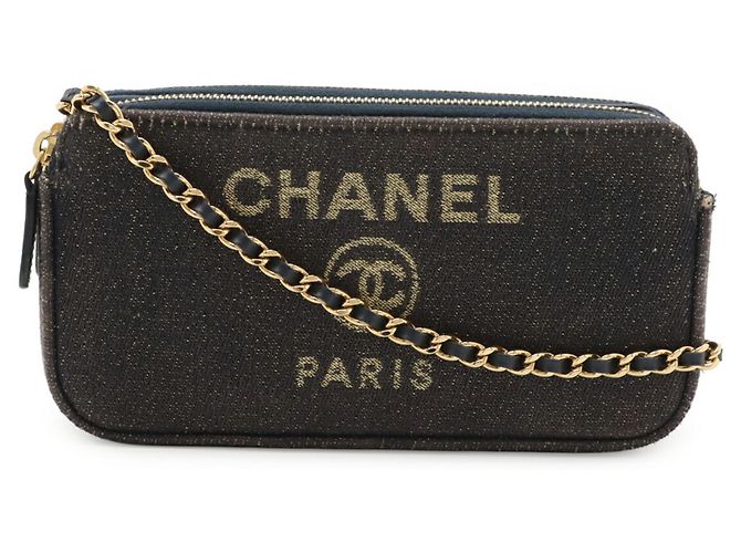 Cartera de cadena y bolso de hombro Chanel Deauville Dorado Azul marino - vista 2