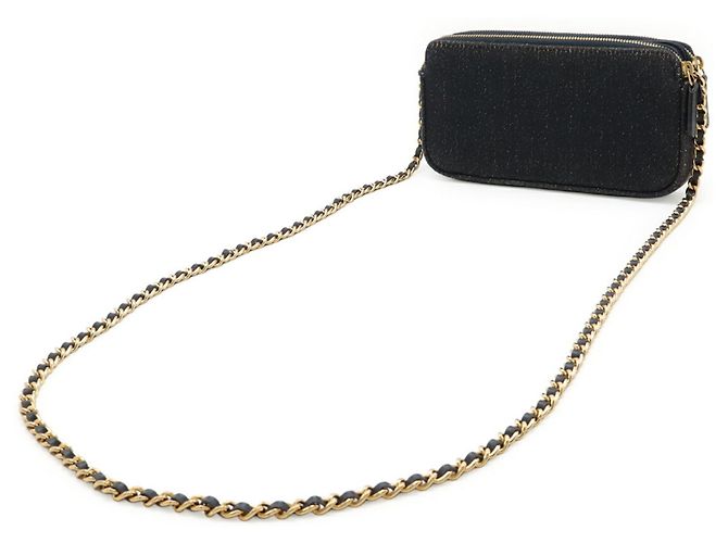 Cartera de cadena y bolso de hombro Chanel Deauville Dorado Azul marino - vista 3