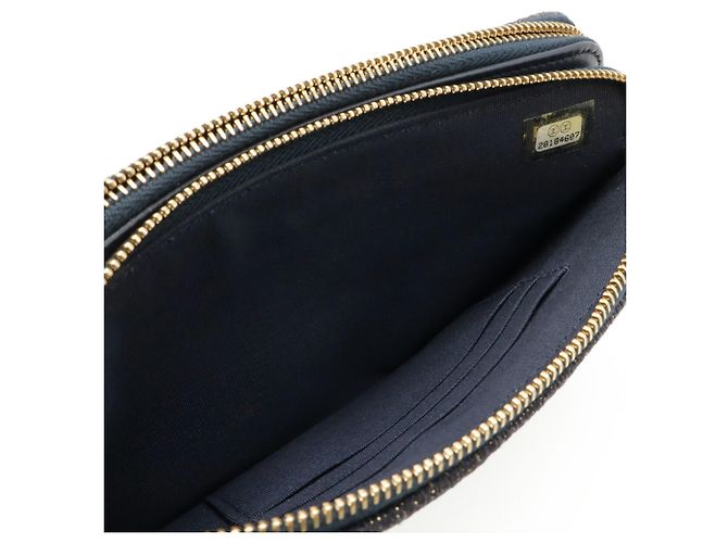 Cartera de cadena y bolso de hombro Chanel Deauville Dorado Azul marino - vista 7