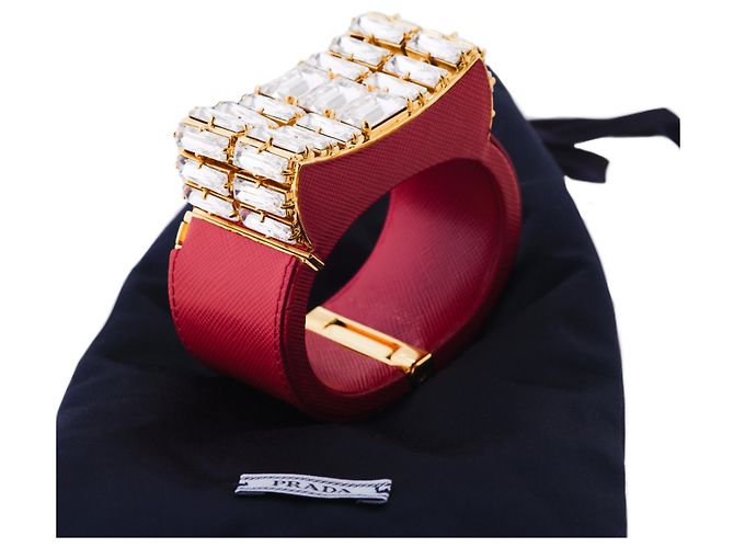 Bracciale in pelle Saffiano cristallo Prada Rosso - vista 11