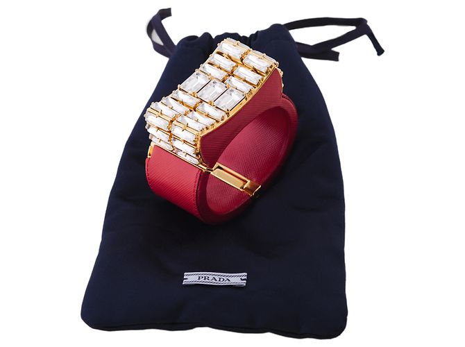 Bracciale in pelle Saffiano cristallo Prada Rosso - vista 12