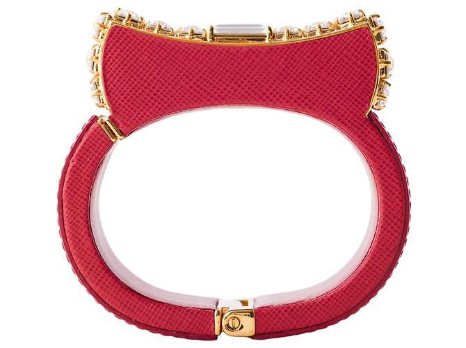 Bracciale in pelle Saffiano cristallo Prada Rosso - vista 5