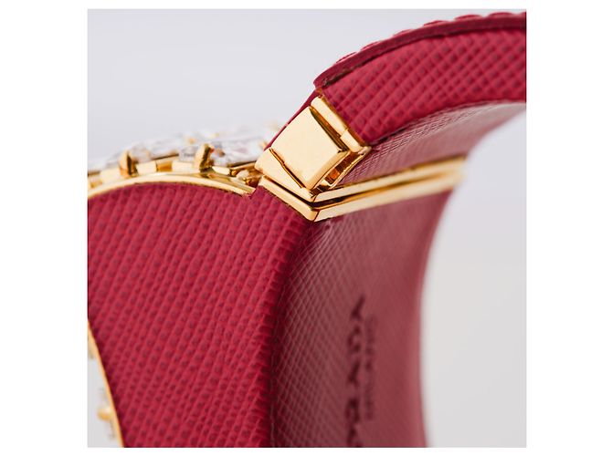 Bracciale in pelle Saffiano cristallo Prada Rosso - vista 8