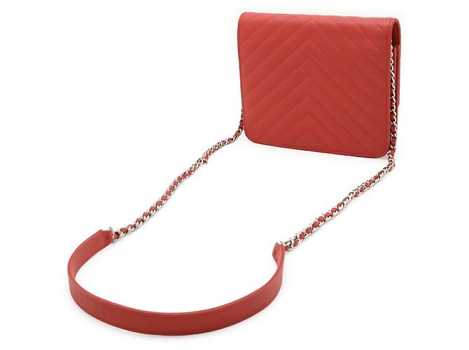 Borsa a spalla Chanel V-Stitch Chevron con catena Rosa Rosso - vista 3