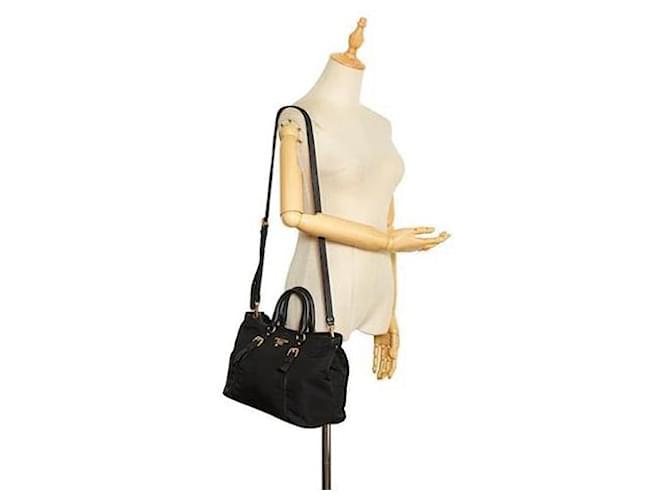 Borsa a tracolla in nylon e pelle Prada nera Nero - vista 15