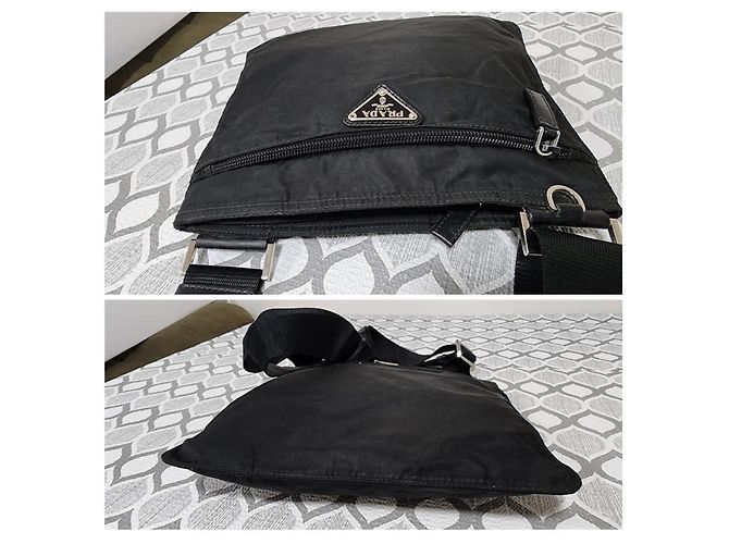 Prada Vintage Vela Nero Schultertasche aus schwarzem Nylon - Ansicht 6