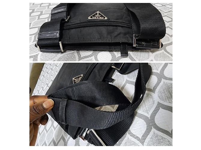 Prada Vintage Vela Nero Schultertasche aus schwarzem Nylon - Ansicht 7