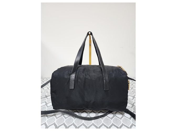PRADA Borsa Boston Tessuto Nera a Due Vie Nero - vista 2