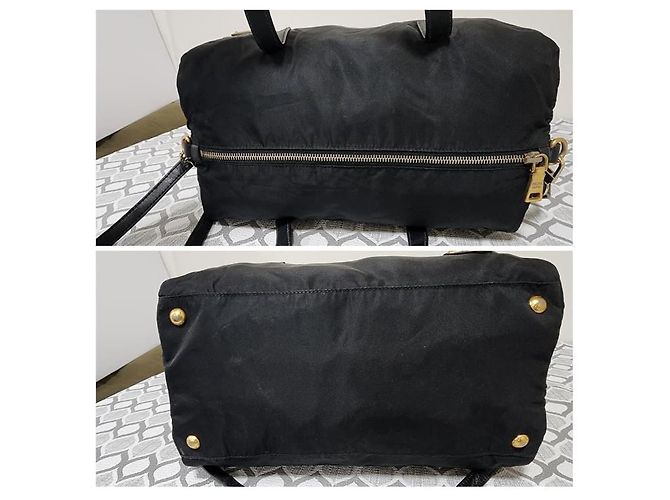 PRADA Borsa Boston Tessuto Nera a Due Vie Nero - vista 6