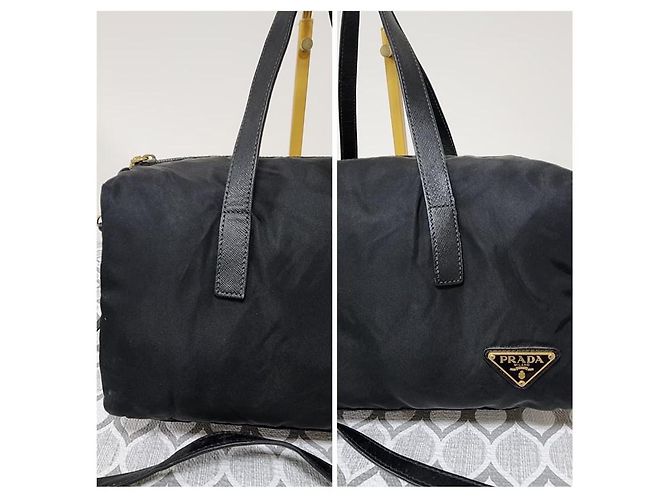 PRADA Borsa Boston Tessuto Nera a Due Vie Nero - vista 7