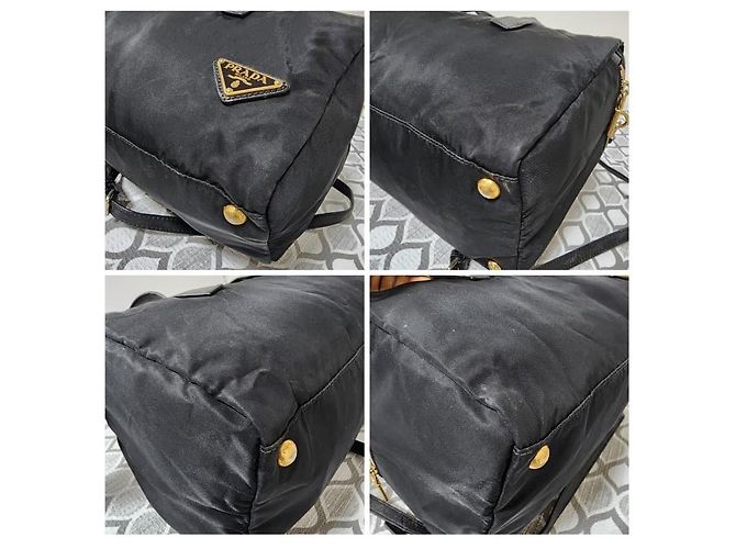 PRADA Borsa Boston Tessuto Nera a Due Vie Nero - vista 9