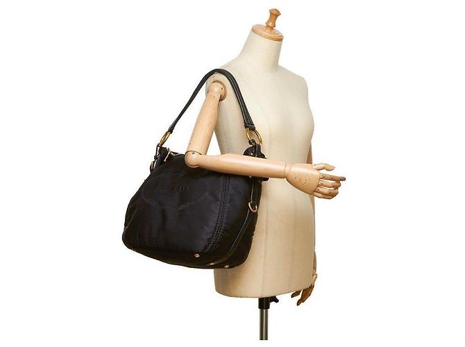 Borsa hobo in nylon Tessuto Canapa nera di Prada Nero - vista 9